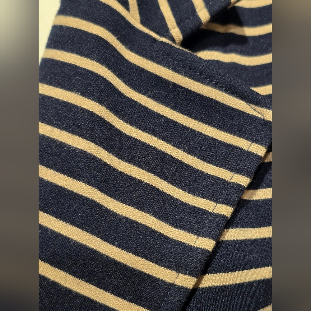 Joan Rivers Tan & Navy Blue Striped Ponte Knit Blazer Jacket - Picture 3 of 10